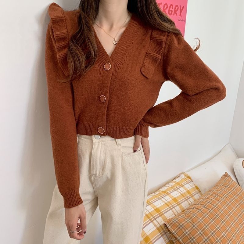 Button-Down Cardigan With Ruffles