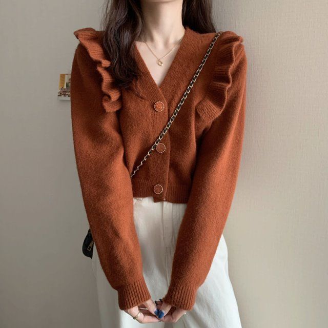 Button-Down Cardigan With Ruffles