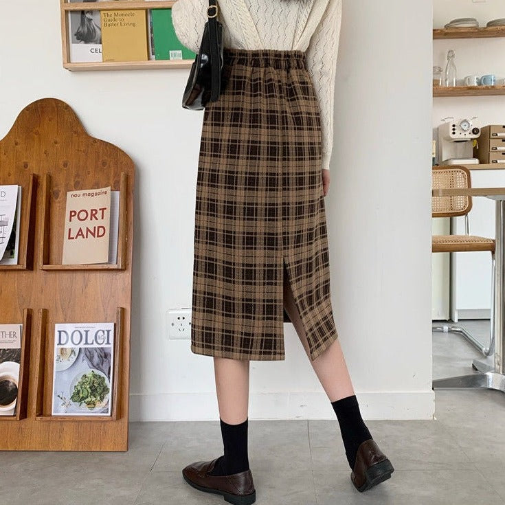 Midi Skirt With Plaid Pattern