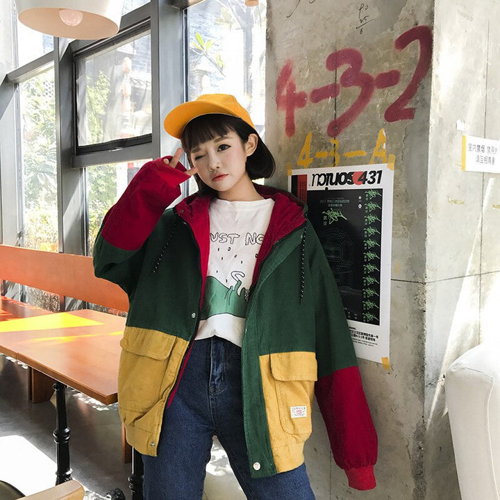 Colorblock Jacket With Hood And Pockets