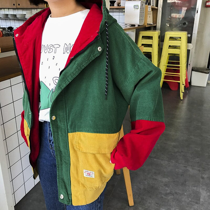 Colorblock Jacket With Hood And Pockets