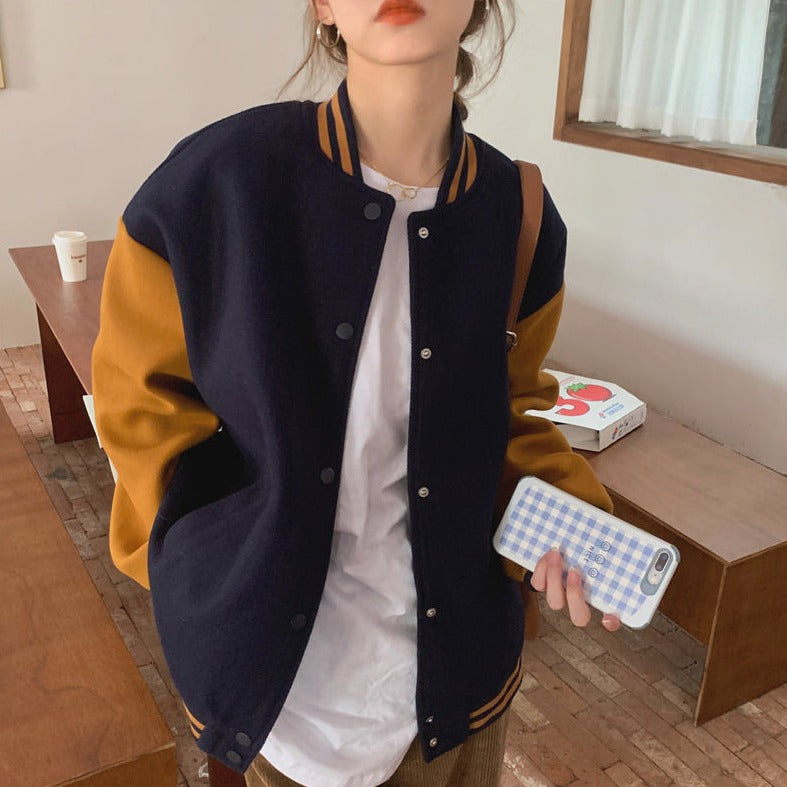 Oversized Button-Down College Jacket