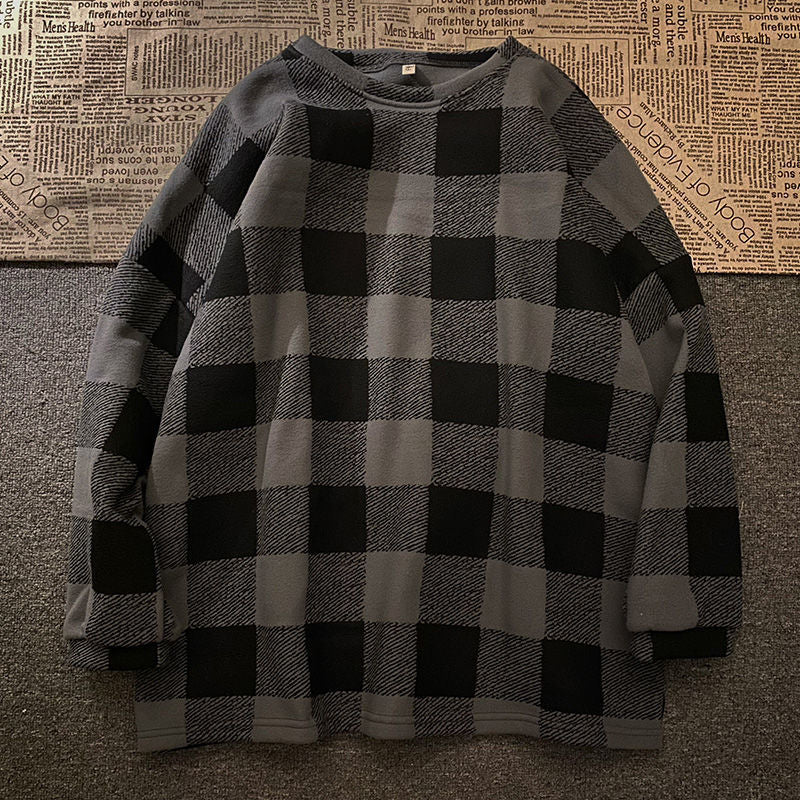 Oversized Plaid Sweater With O-Neck