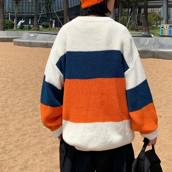 Knitted Sweater With Big Stripes