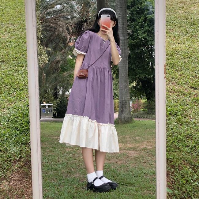 Two-Colored Dress With Ruffles