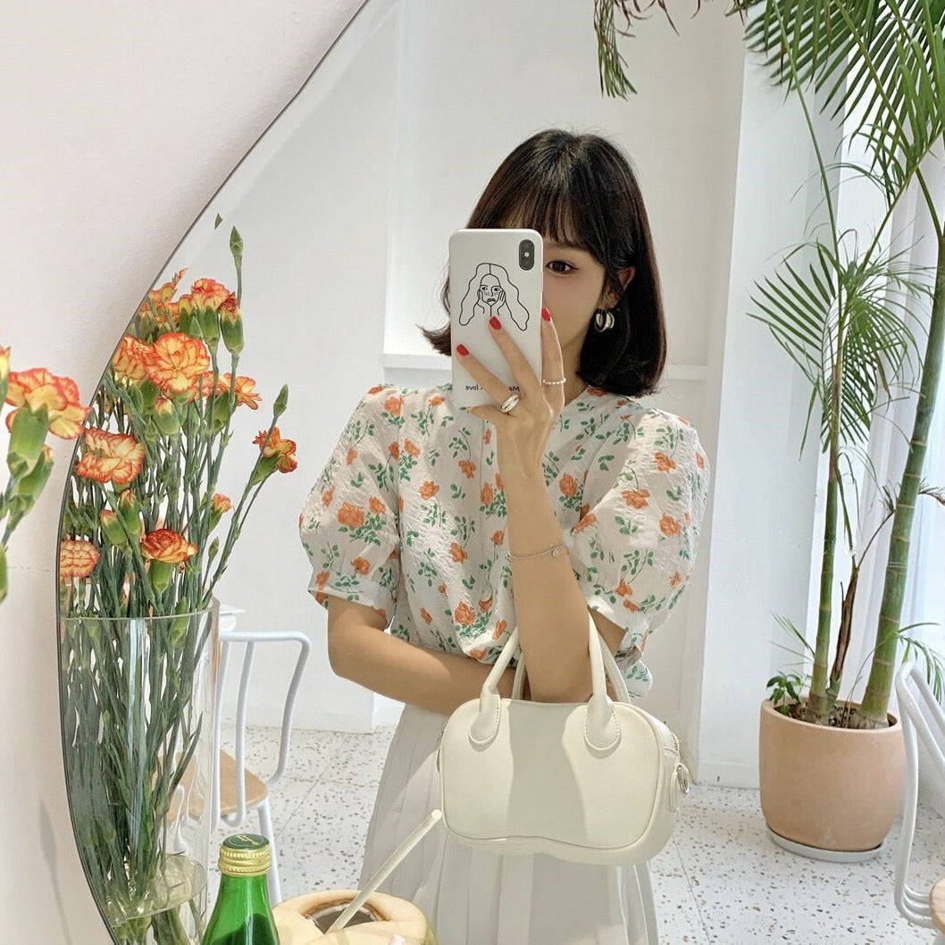 Floral Blouse With Puff Sleeves