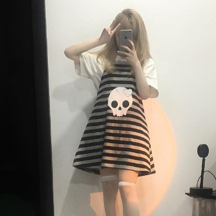 Striped Dress With Skull Print