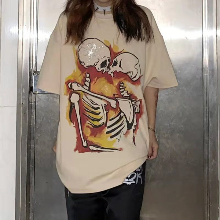 Loose-Fitting T-Shirt With Skeleton Print