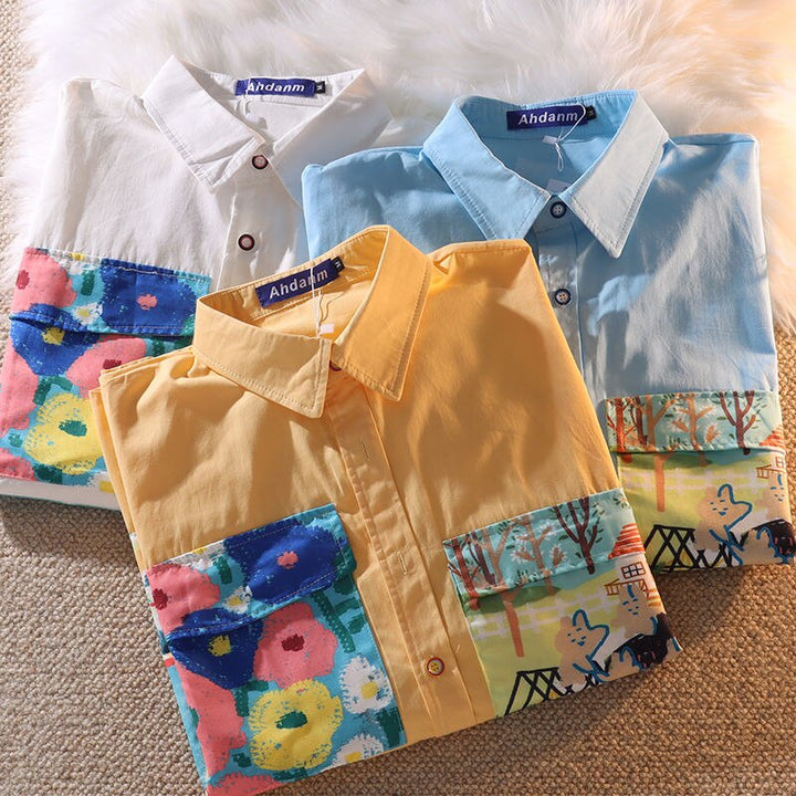 Button-Down Blouse With Colorful Pockets