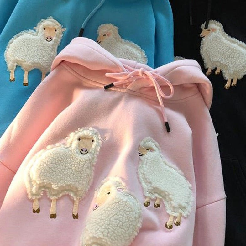 Hoodie With Sheep Embroidery