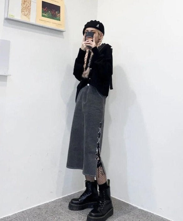 Ankle-Length Skirt With Lace-Up Side