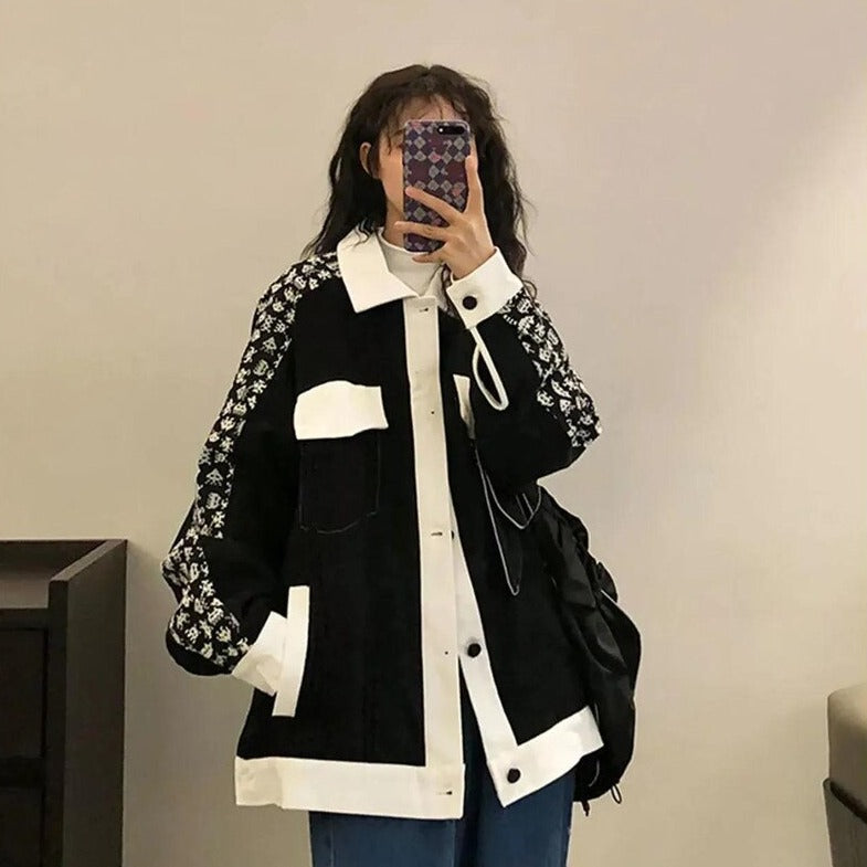 Button-Down Jacket With Pattern On Sleeve