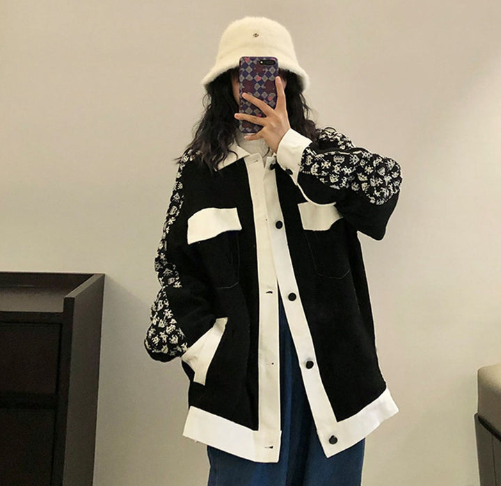 Button-Down Jacket With Pattern On Sleeve