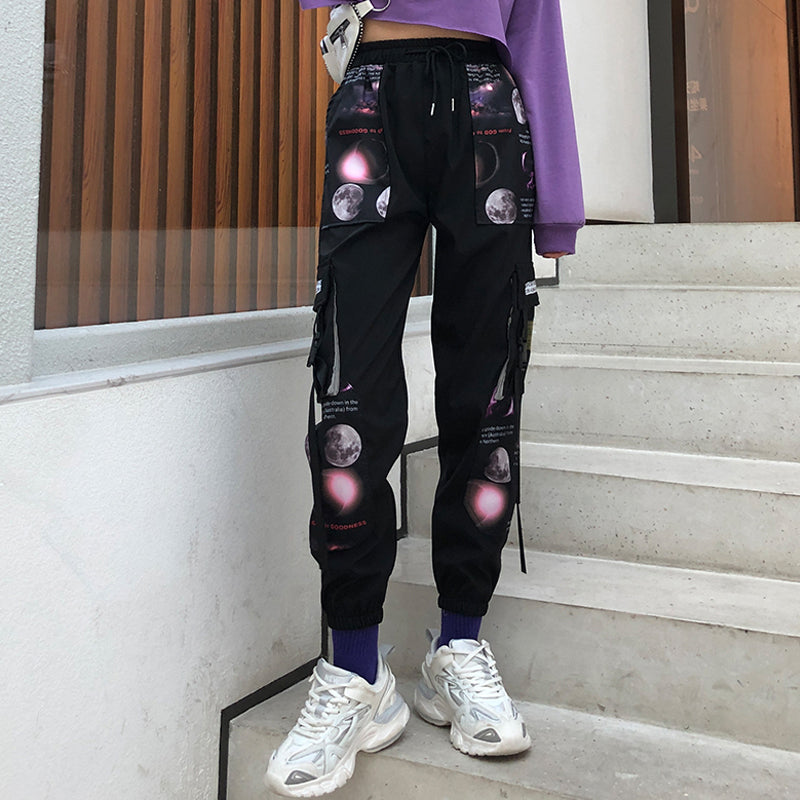 Cargo Pants With Moon Print