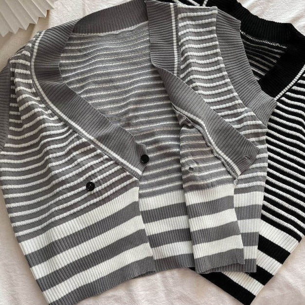 Striped Sweater Vest With V-Neck