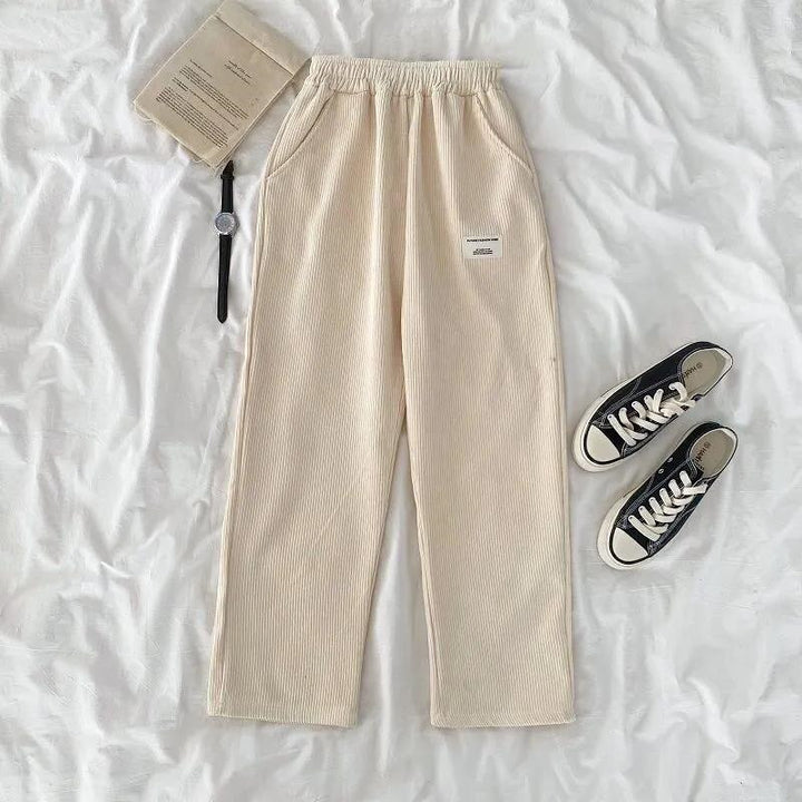 Corduroy Pants With Embroidery And Elastic Waist