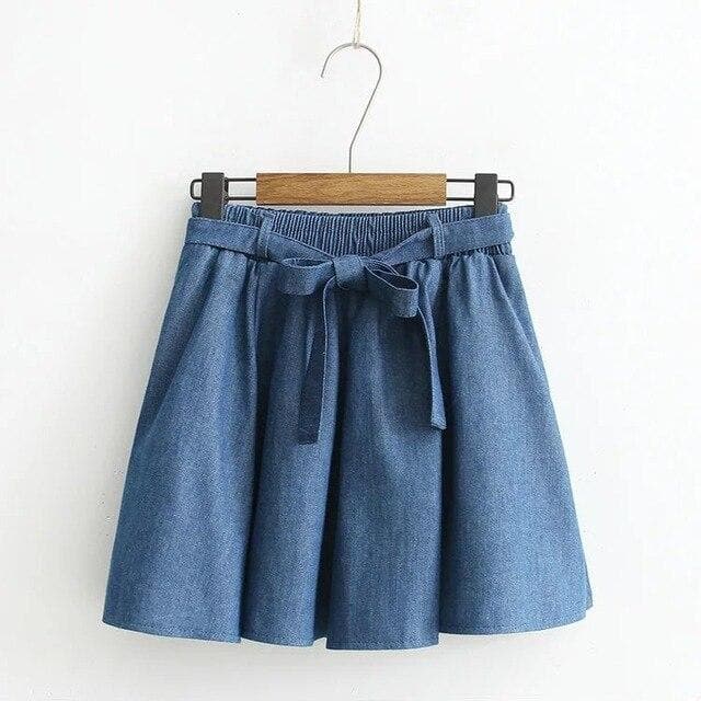 Denim Skirt With Elastic Waist - Asian Fashion Lianox