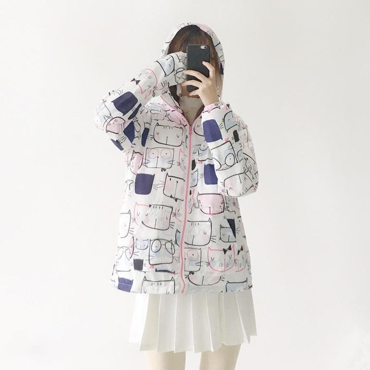 Hooded Jacket with Cat Pattern - Asian Fashion Lianox