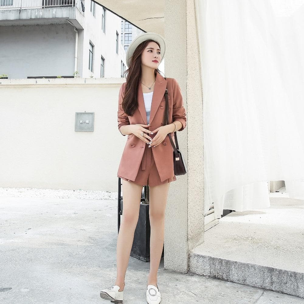 Elegant Two-Piece Set: Blazer + Shorts - Asian Fashion Lianox