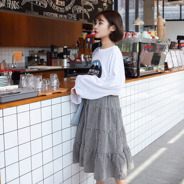 Ruffled A-Line Skirt With Plaid Pattern