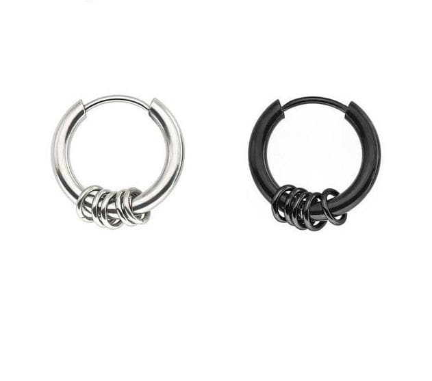 Hoop Earring Set (2 Black) - Asian Fashion Lianox