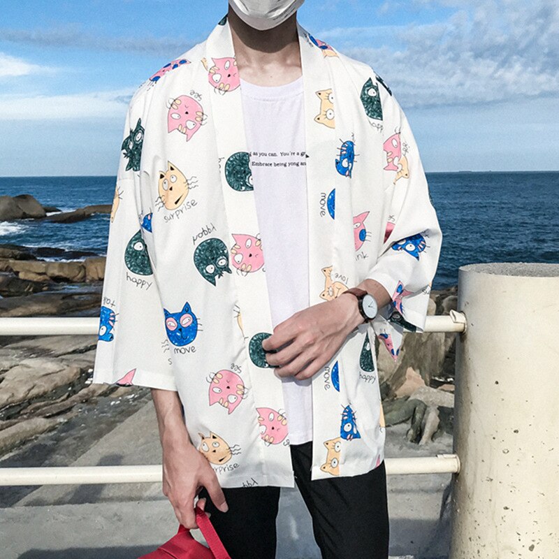 Kimono Shirt With Cat Print