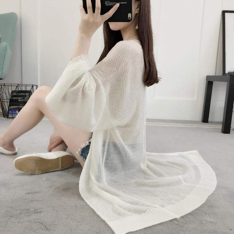Knit See-Through Cardigan With Wide Sleeves